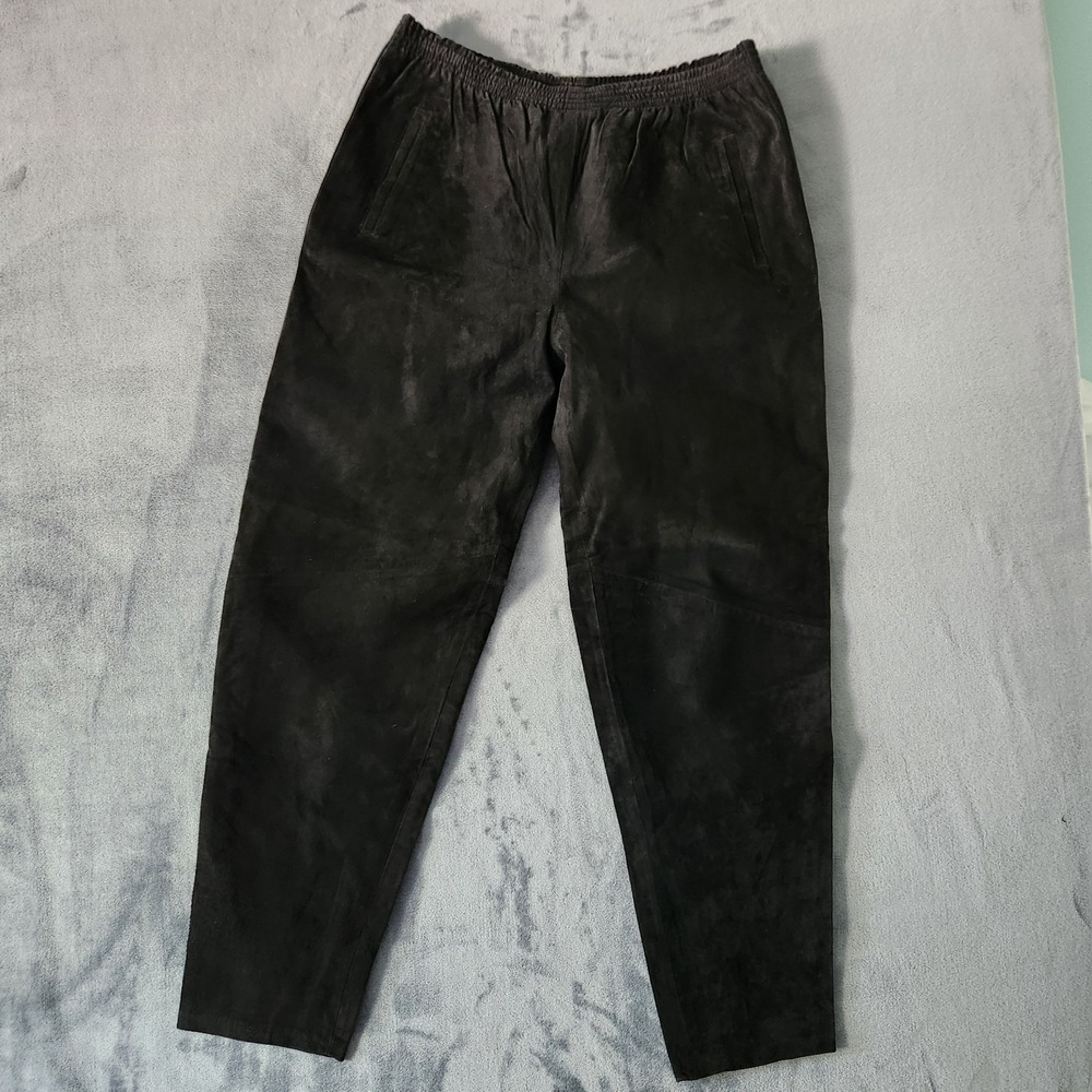 VTG Erez Levy Pants Womens Size Large Stretchy Waist Black 100% Leather Biker